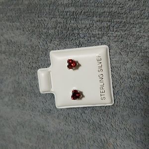 Sterling Silver Garnet CZ Earrings 4mm